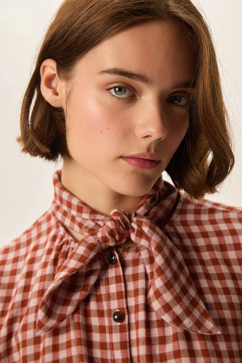 Blusa RAINBOW cuadros marrones y rosa Des Petits Hauts.
