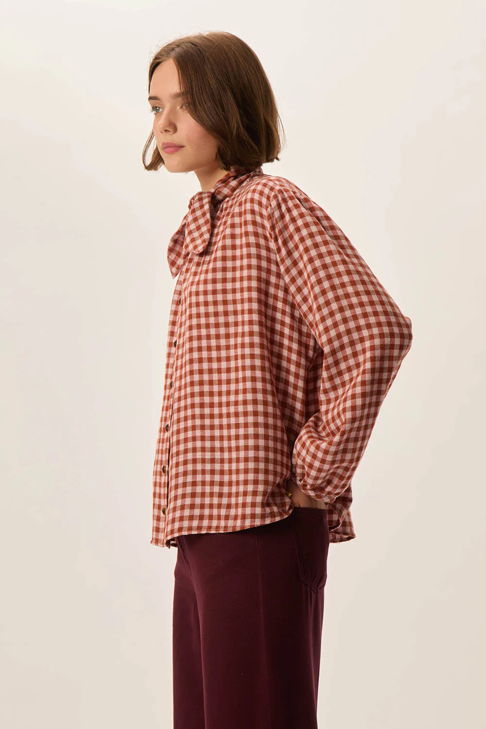 Blusa RAINBOW cuadros marrones y rosa Des Petits Hauts.