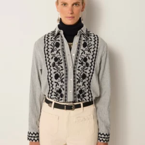 Blusa AMANDA rayas y flores negras Maison Hotel.