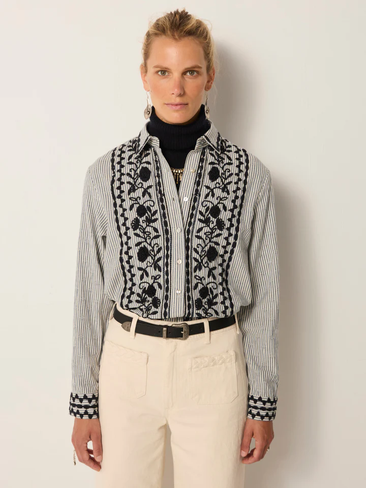 Blusa AMANDA rayas y flores negras Maison Hotel.