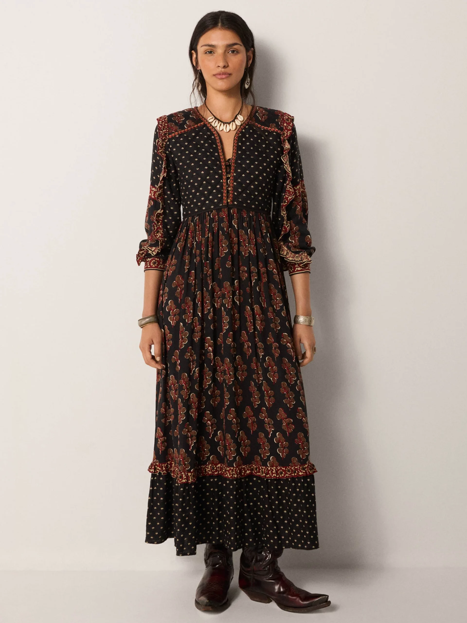 Vestido LILY estampado negro Maison Hotel.