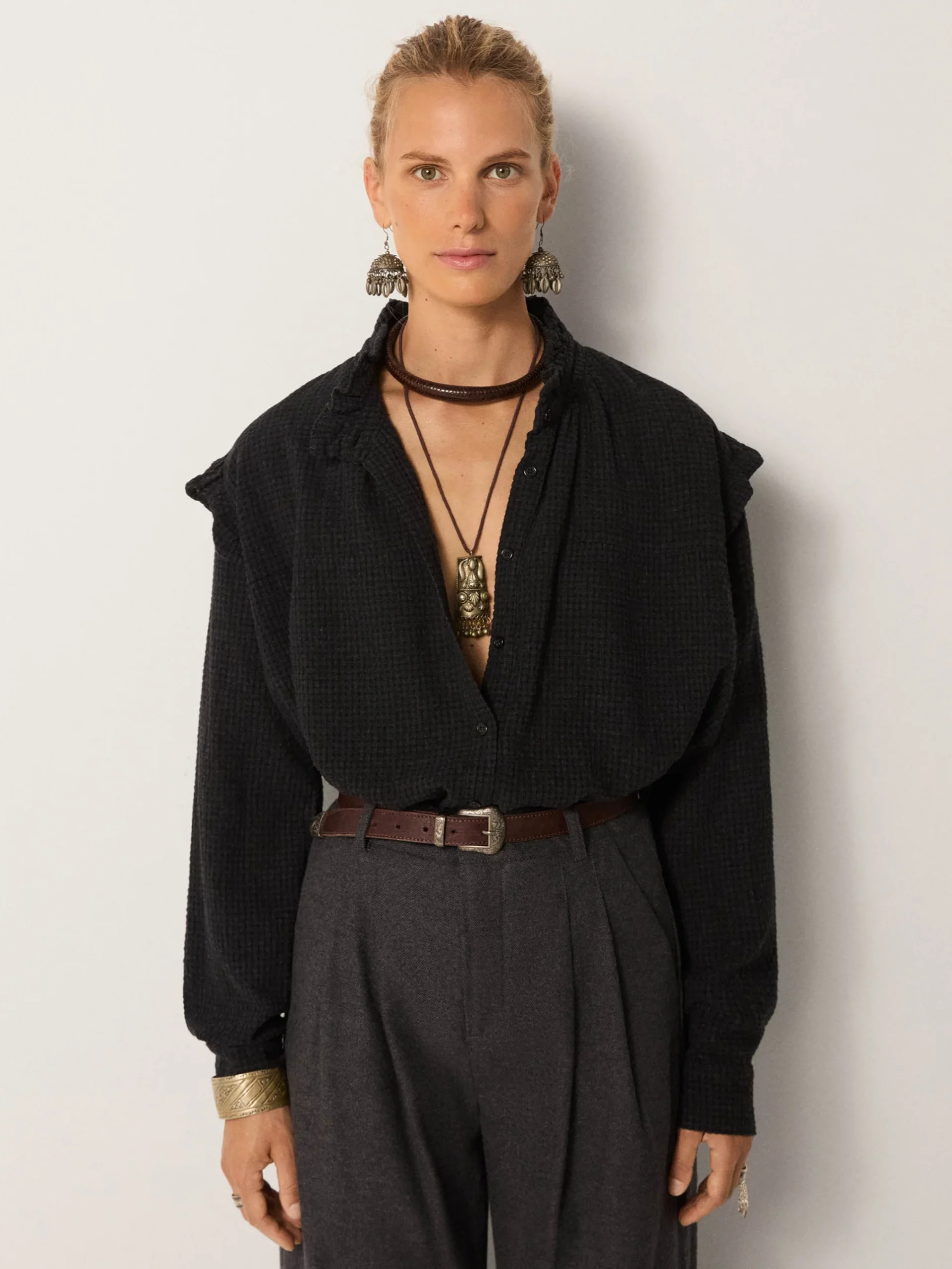 Blusa VICHY negra Maison Hotel.