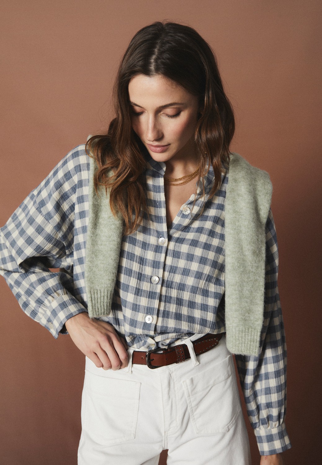 Blusa MAHO CUADROS crudo MI&CO.