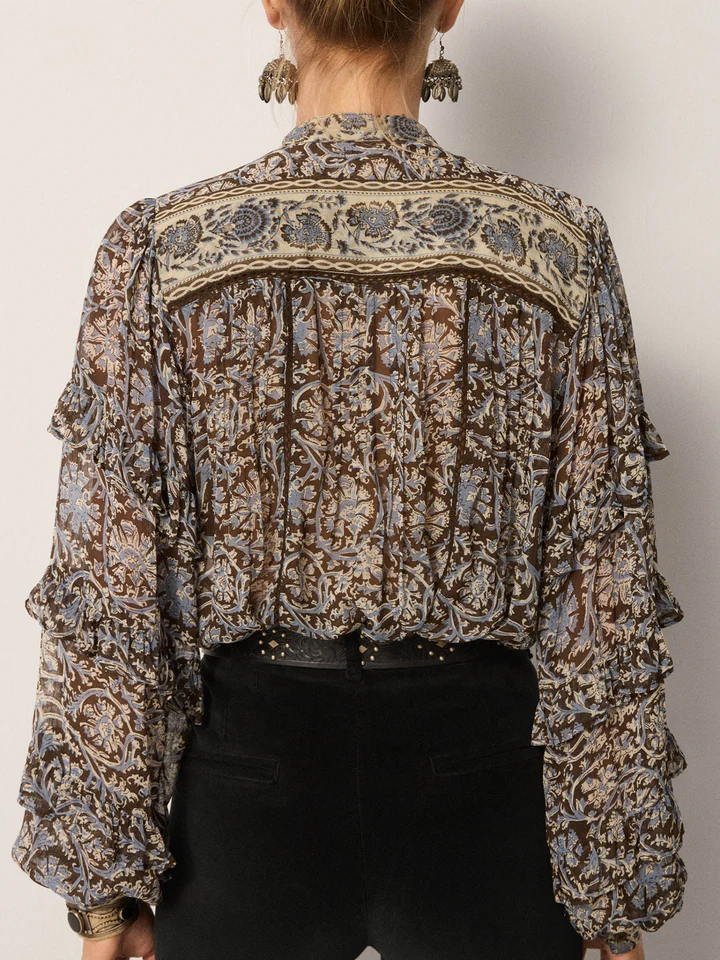 Blusa MEDUSA estampado floral azul Maison Hotel.
