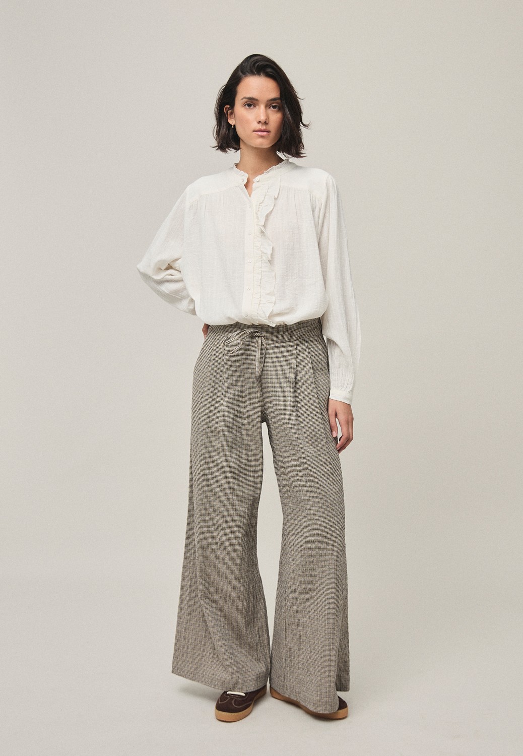 Pantalón ANCHO CUADRO tostado Mi& Co.