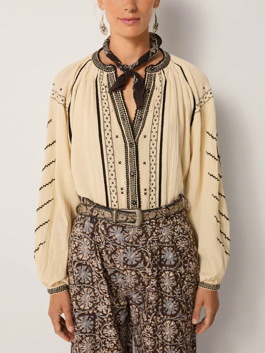 Blusa PETIT- CROIX marfil y negra Maison Hotel.
