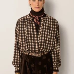 Blusa REBECCA cuadros marrón Maison Hotel.