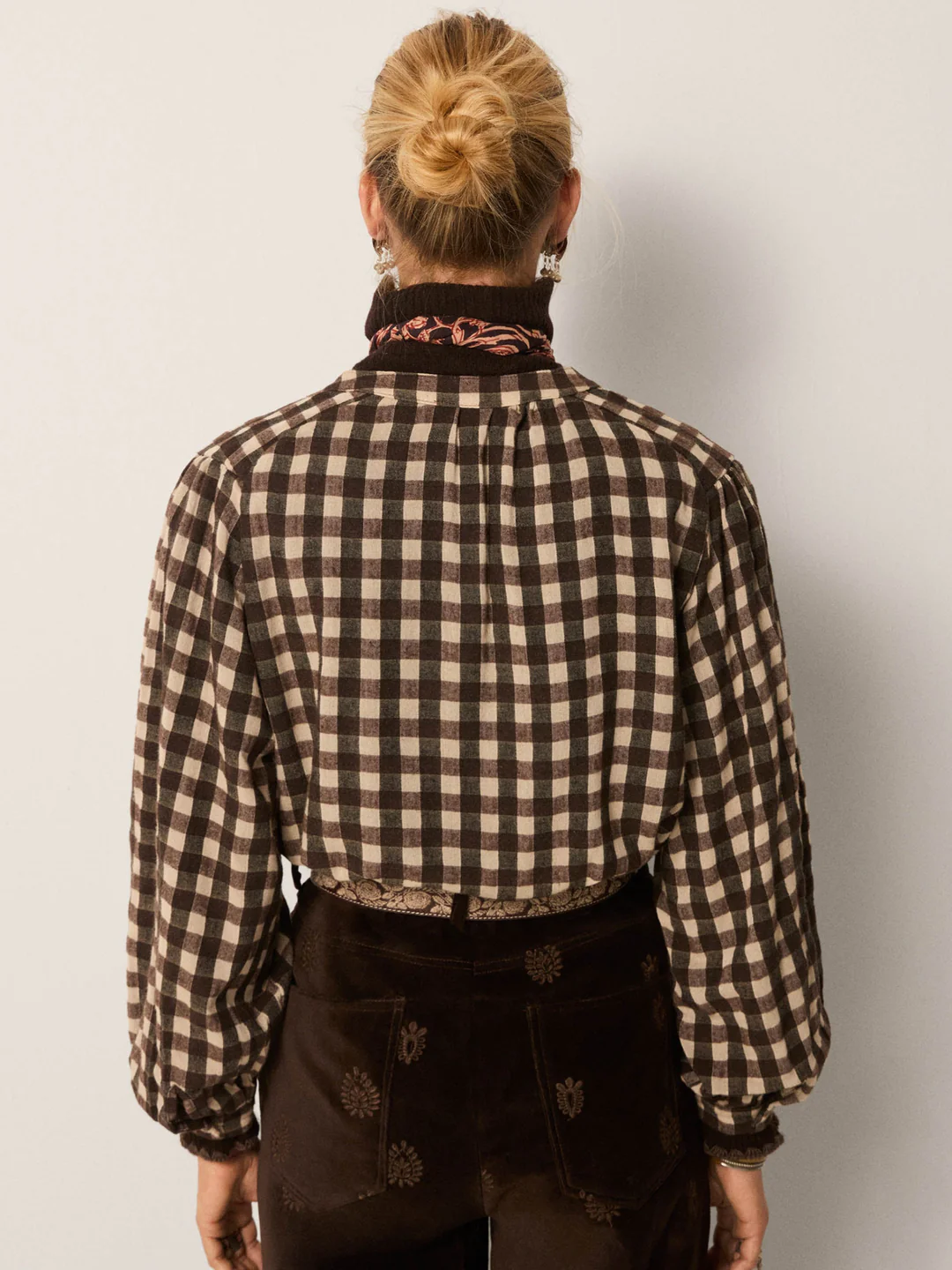Blusa REBECCA cuadros marrón Maison Hotel.