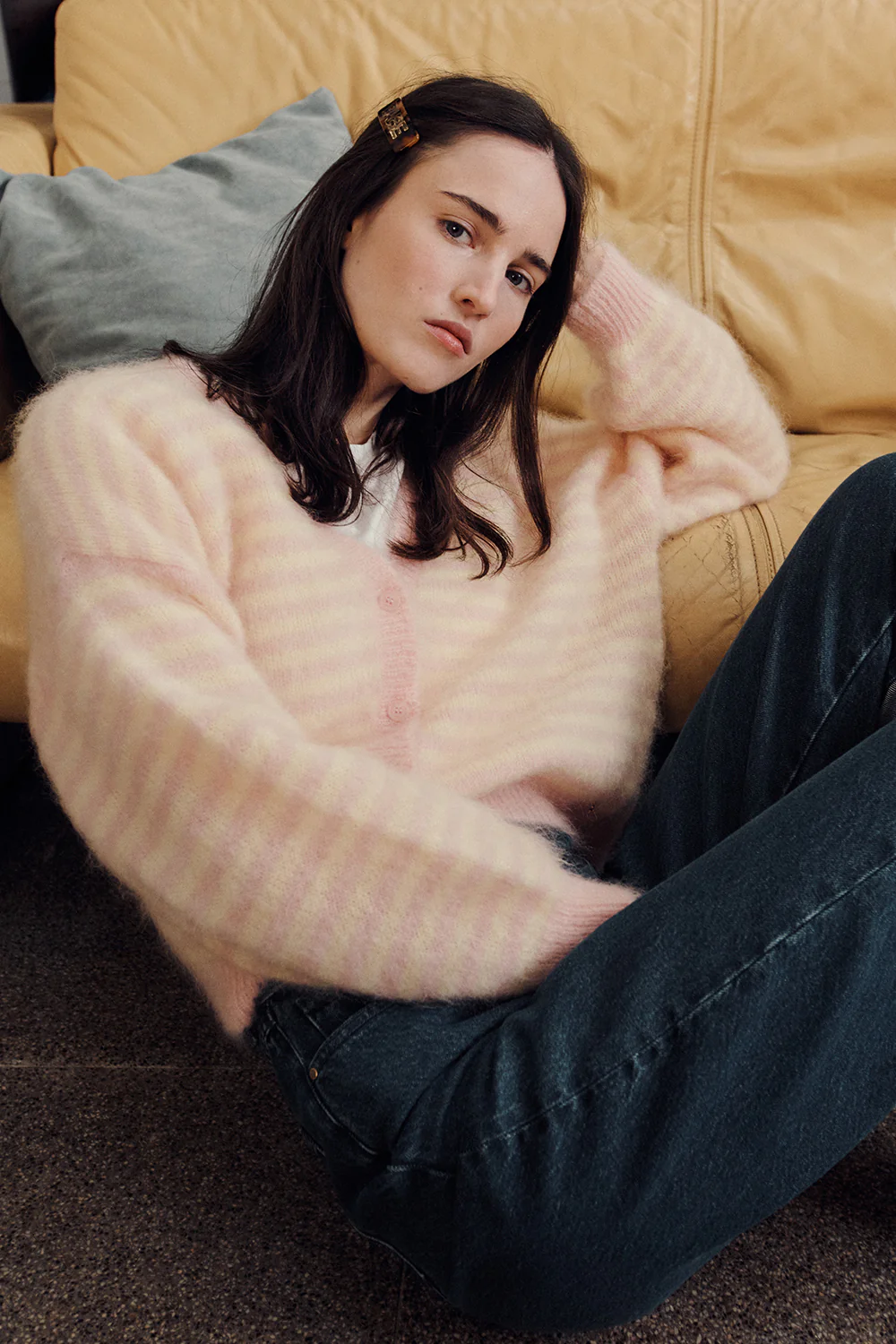 cardigan ALVARO rayas rosa/mantequilla.