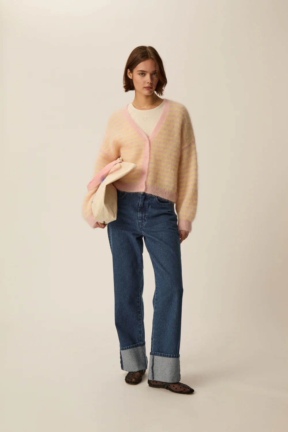 cardigan ALVARO rayas rosa/mantequilla.