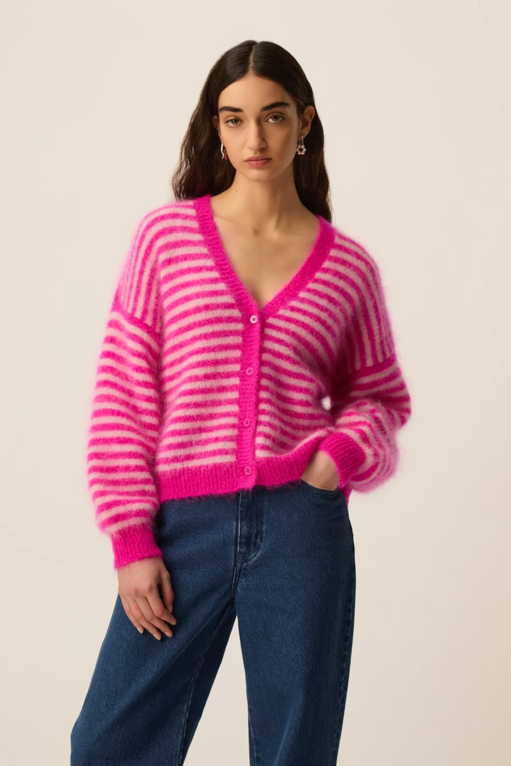 Cardigan ALVARO fuchsia Des Petits Hauts.