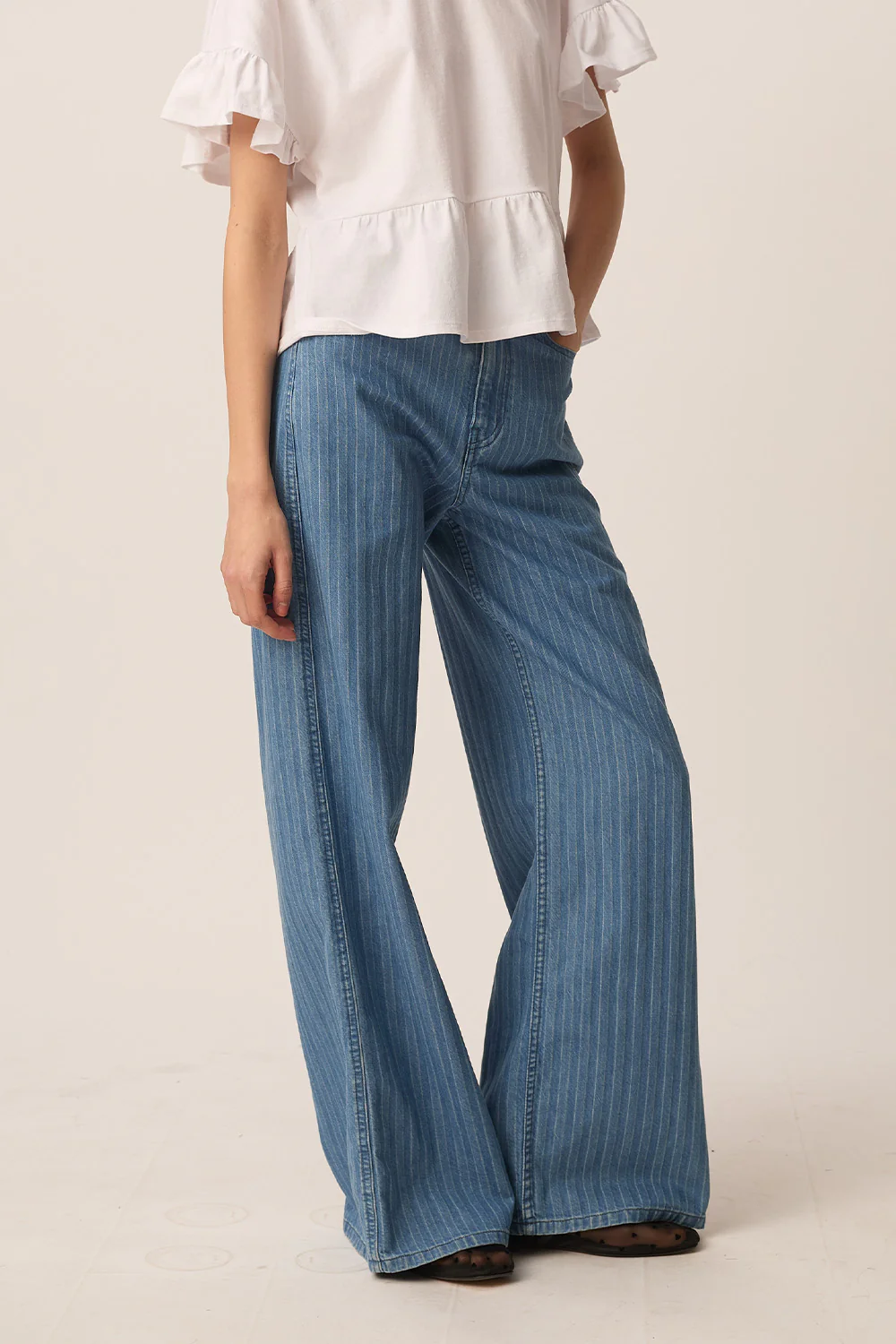 Pantalón LISE denim rayas Des Petits Hauts.