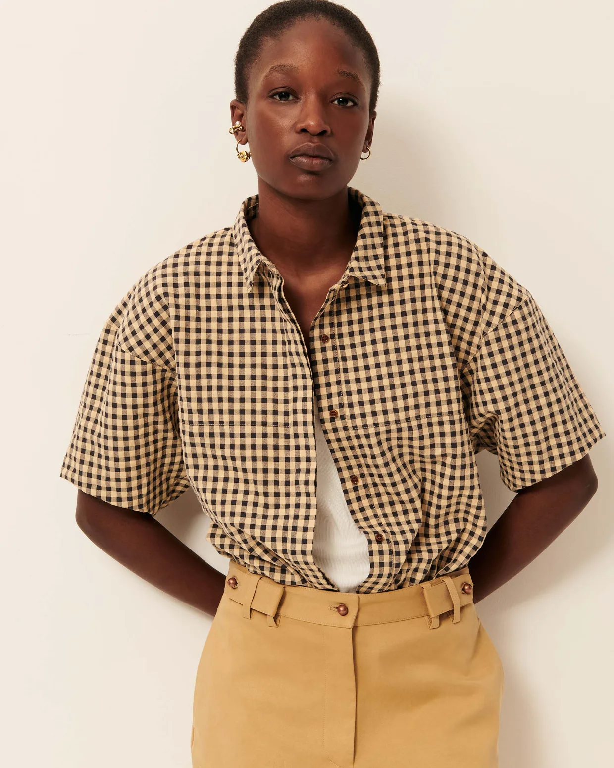 Camisa FLORENTINA cuadros negro y vainilla Sessún.