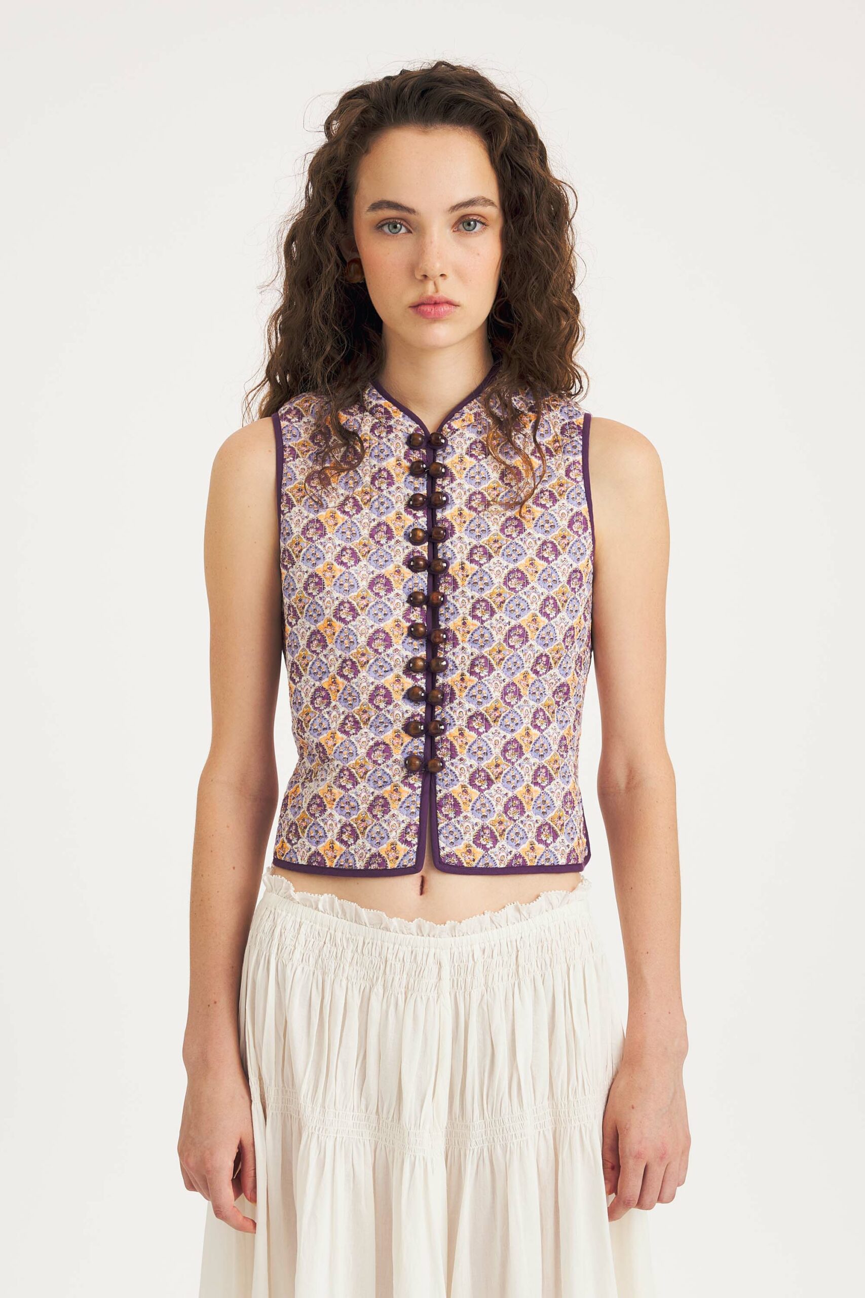 Chaleco KAYLA estampado malva Antik Batik.